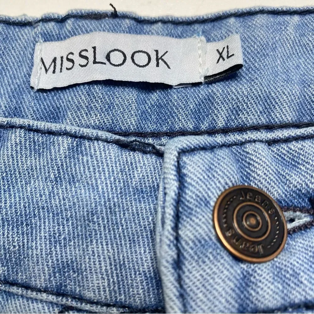 MISSLOOK Flower Power Bohemian Painted Jeans Floral Hippie Blue Sz XL - Picture 7 of 10